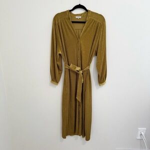 FRNCH Velour Velvety Chartreuse Midi Dress